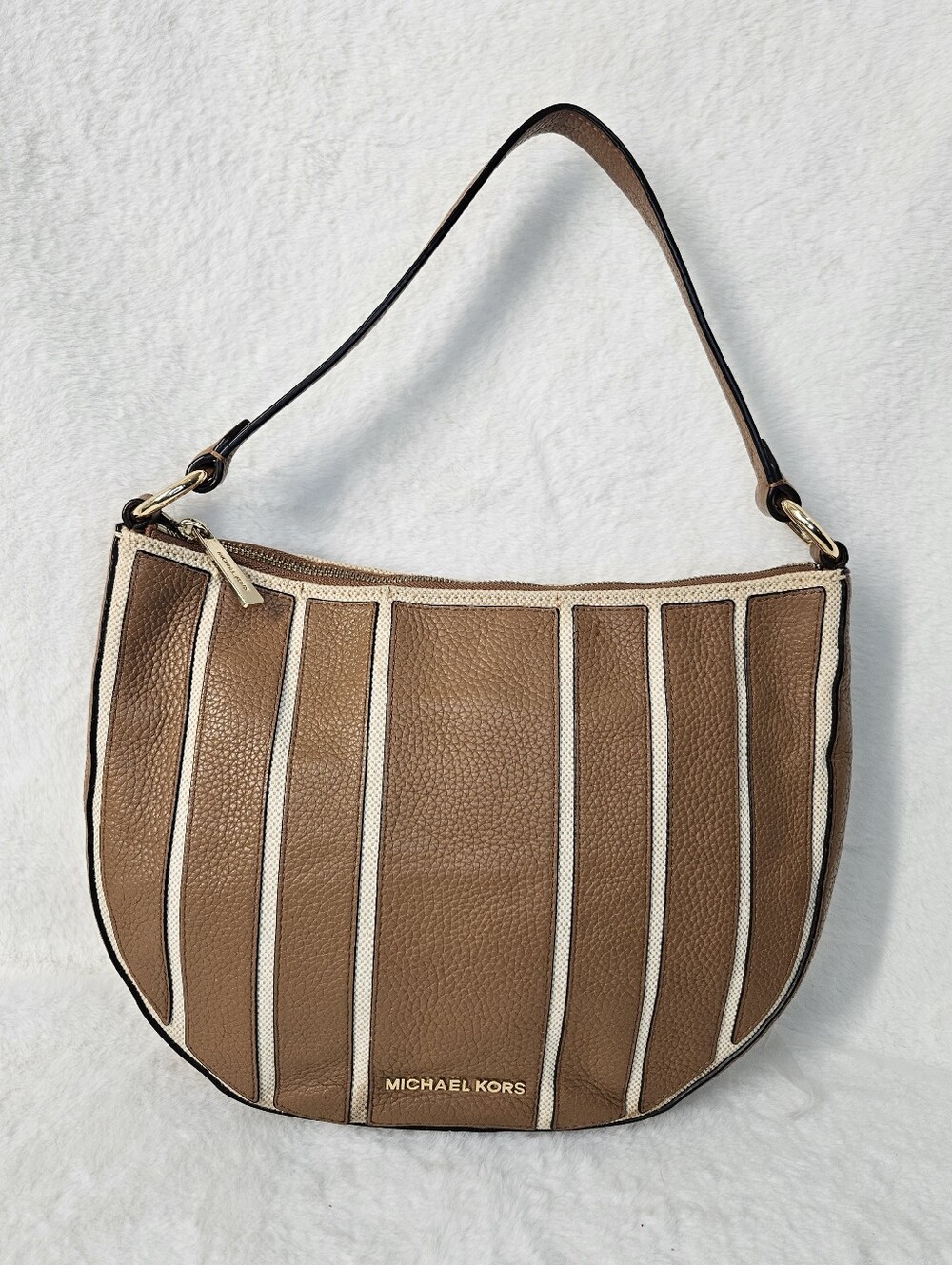 Michael Kors Brown Leather Shoulder Bag with Cream Trim